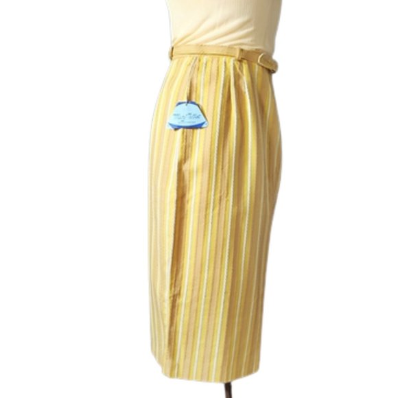 1950s Vintage Never Worn Yellow Striped Cotton Pencil Slim Skirt Waist 30" NWTs - Picture 2 of 5